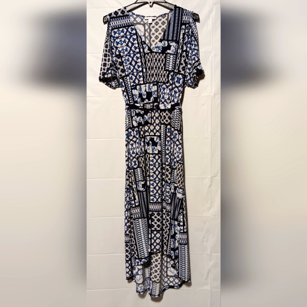 Westport 1962 EUC Women's Hi Lo Dress, Medium, Blue, Navy, White Pattern